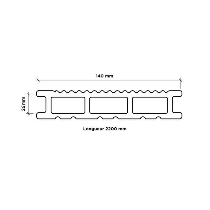 Section de lame composite PRO XTREM montrant sa grande résitance avec son épaisseur de 26 mm