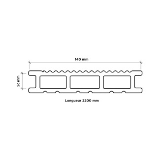 Dessin technique de la coupe d'une lame composite alvéolaire PRO XTREM 26 mm, mettant en valeur sa structure