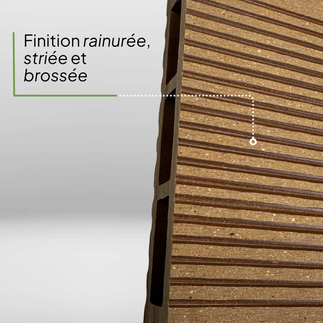 Aperçu de la finition rainurée de la lame de terrasse composite PRO XTREM
