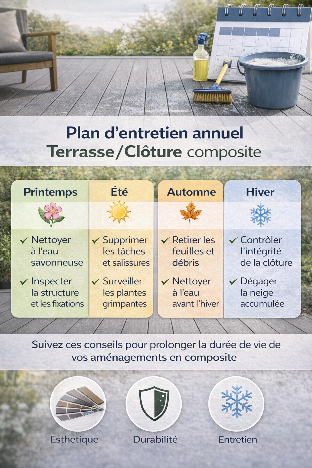 Plan d’entretien annuel terrasse et clôture composite