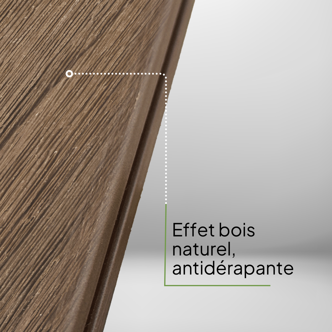 Visuel de la finition effet bois naturel de la lame composite SUPRADECK